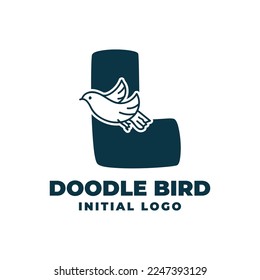 letter L doodle bird initial vector logo design illustration