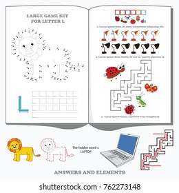 Letter L. Dot to dot educational game for kids.