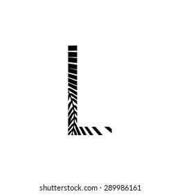 Letter L double exposure with black palm leaf  isolated. Vector illustration.Black and white double exposure silhouette letters combined with photograph of nature. 