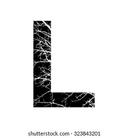  Letter L double exposure with white tree isolated on black background.Vector illustration.Black and white double exposure silhouette lettering combined with photograph of nature. Letters  alphabet.