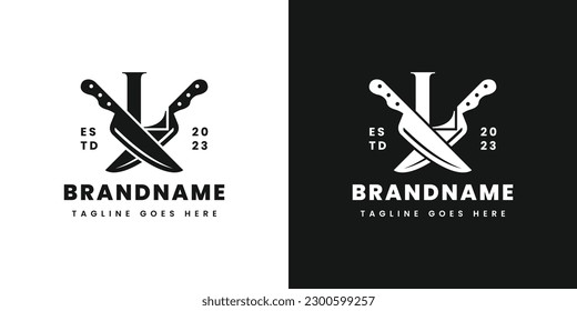 Logotipo de letra L de doble Cuchillo, adecuado para cualquier negocio relacionado con el cuchillo con L inicial.