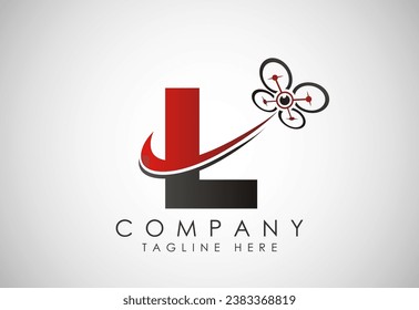 Plantilla vectorial de diseño de logotipo de letra L drone. Símbolo del logotipo de la tecnología de drones