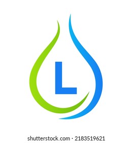 Letter L Drop Water Logo Design Vector Template. Minimal Water Logo Sign