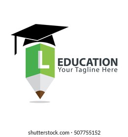 Letter L Education logo concept with pencil and book icon. Design template for education purposes