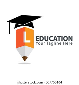 Letter L Education logo concept with pencil and book icon. Design template for education purposes