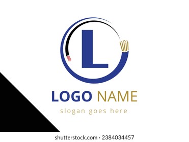 Letra L con cable eléctrico, plantilla vectorial de diseño con logotipo de cable de fibra óptica.