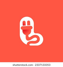 Letter L with electrical plug logo. Negative space technology icon. Power energy brand concept. Vector typeface for electric vehicle identity, eco-friendly hybrid cars, charging point and accessories.