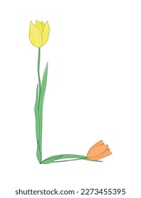 Letter L of English alphabet from tulip flowers, floral font for spring Mother's Day design