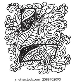 Letter L in ethnic style. Hand drawn vector illustration for coloring book