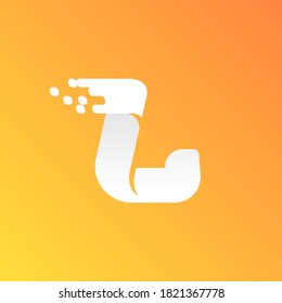 Letra L logotipo de velocidad rápida con patrón de píxeles a cuadros en el fondo del degradado. El diseño de vectores planos se puede usar para anuncios de entrega, afiches tecnológicos, identidad deportiva, etc.