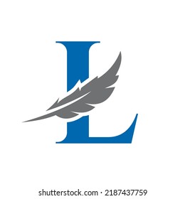 Letter L Feather Logo Vector Template. Law Logo Bird Feather Symbol