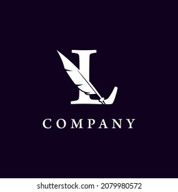 Letter L with Feather Quill Pen Notary Writer Journalist Logo Design Inspiration