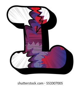 Letter L filled with comic book explosion, background.