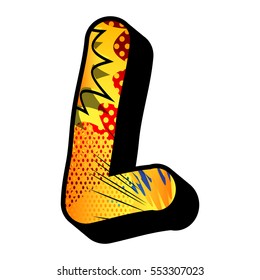 Letter L filled with comic book explosion, background.