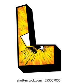 Letter L filled with comic book explosion, background.