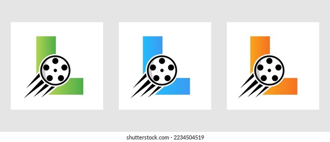 Letter L Film Logo Concept With Film Reel For Media Sign, Movie Director Symbol