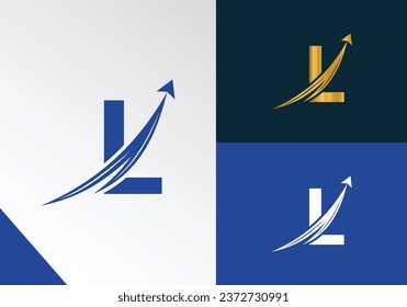 Letra L con el concepto de logotipo de Finanzas. diseño del logotipo de negocios financieros de flecha de comercialización y crecimiento