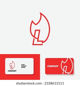 Letra L - icono lineal de llama de fuego. Negocios, finanzas, diseño web.