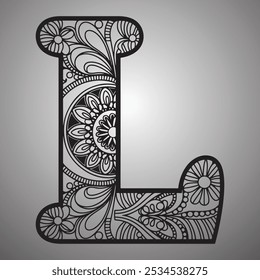 letter L with floral pattern Design in black and white colors