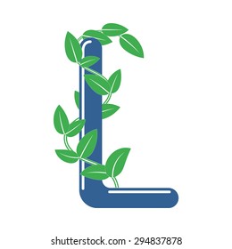 Letter L in floral style with a branch and leaves. Template element for logo design
