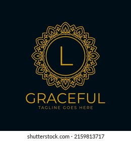 letter L flower graceful circle decoration monogram vector logo design