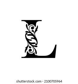 letter L. flower  letters. Vintage ornament initial Alphabet. Logo vector 
