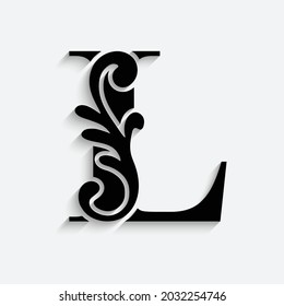 letter L flower  ornament. Vector logo. Monogram alphabet. Beautiful floral capital letters
