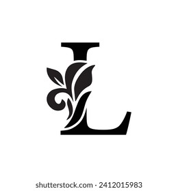 letra L adorno floral. Logo del vector. Alfabeto monograma. Hermosas letras florales de mayúsculas
