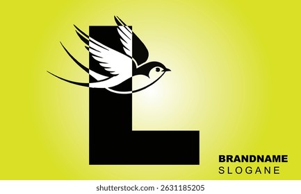 Letter L Flying Bird Logo Template Vector Sign. Dove Bird Logo on Letter B Concept