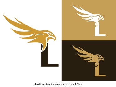  Letter L With Flying Eagle Logo Design Vector Template