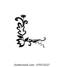 letter L font in floral black and white