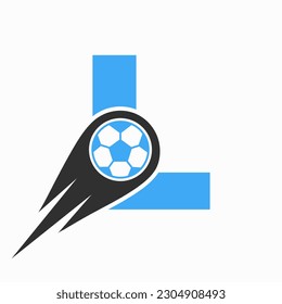 Letter L Football Logo Concept With Moving Football Icon. Soccer Logo Template