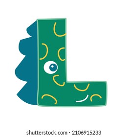 The letter L in the form of a dinosaur. A stylized element for children.