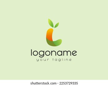 Letter L with fresh leaf gradient logo design vector