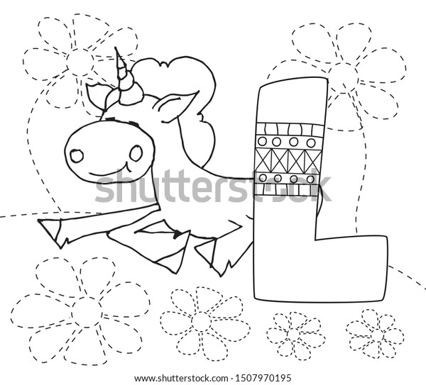 Letter L Funny Cartoon Unicorn Animals Royalty Free Stock Image