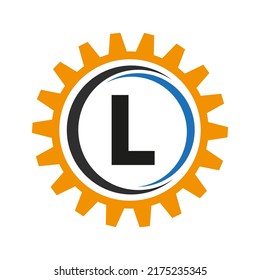 Letter L Gear Logo Design Template. Automotive Gear Logo for Business and Industrial Identity