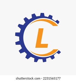 Letter L Gear Logo Design Template. Automotive Gear Logo for Business and Industrial Identity