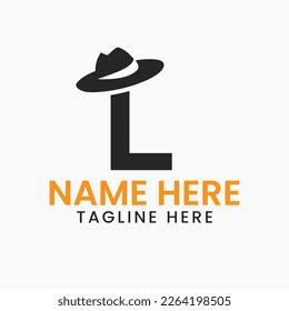 Letter L Gentlemen Hat Logo Design  Concept With Cowboy Hat Icon Template