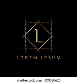 Letter L geometric  golden vector logo frame