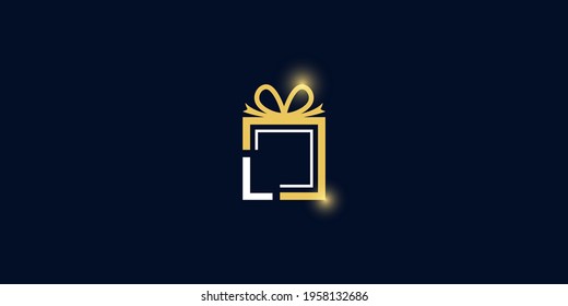 Letter l gift logo vector template download modern square design with luxury light effect