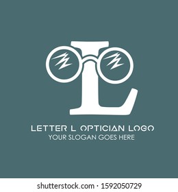 Letter L Glasses Equipment Simple and Minimalist Logo Template on Green Background for Optician and Ophthalmologists Clinic - Flat Modern Isolated Symbol