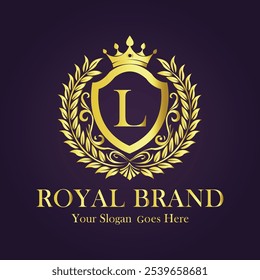 Letter L gold crown logo vector design illustration.