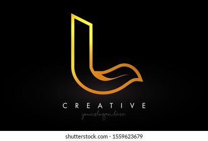 Letter L Golden Monogram Leaf Logo Icon Design with Gold Yellow Colors Vector Illustration.