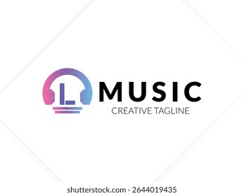 Logo de musique dégradé Lettre L avec casque pour votre marque
