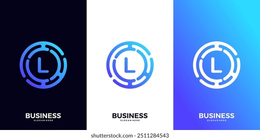 Letter L gradient tech logo design template. Abstract global symbol with circle connection logo.