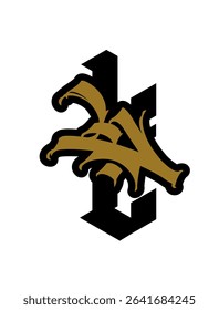 Letter L in graffiti and gothic style. Vector. Graffiti, tag and medieval latin letter. Signs and symbols for design. Calligraphy, lettering and tags. Modern interpretation of gothic.