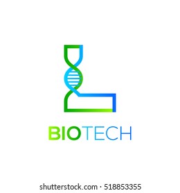 Letter L Green and Blue with abstract biotechnology dna logotype. Medicine, science, laboratory,Technology DNA vector concept