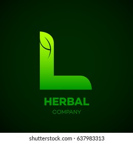 Letter L Green leaf, Herbal, Pharmacy, organic, natural, bio and eco friendly vector illustration