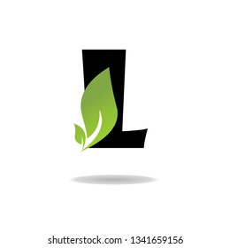 Letter L Green Leaf Logo Design Element, Letter l leaf initial logo template