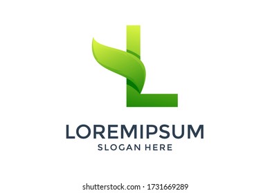 SCHREIBEN L MIT DER GRÜNEN LEAF-LOGO-DESIGN-VORLAGE